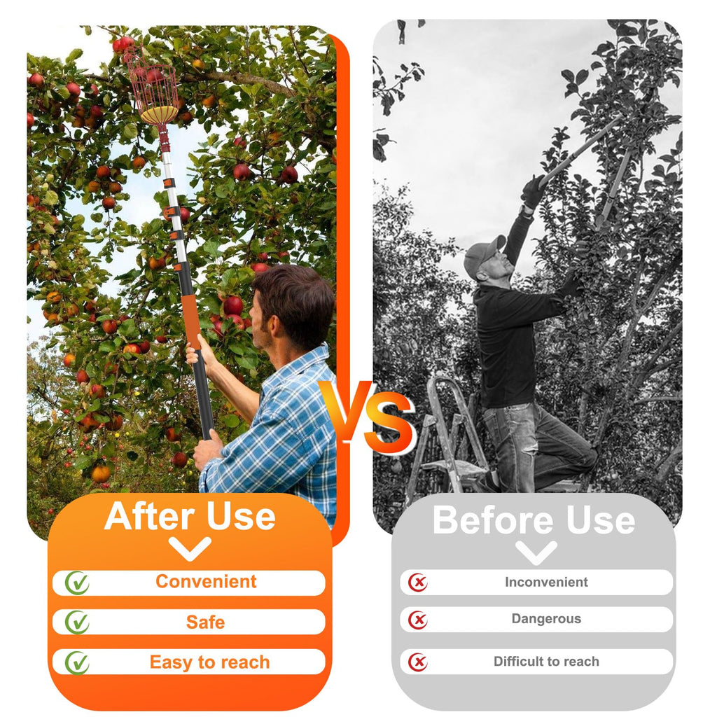 LAANPOLE 26FT Reach Fruit Picker Pole with Basket Telescoping, Apple Picker with 5-20FT Telescoping Pole for Apple Orange Lemon Mango Avocado Guava Fruit Picking