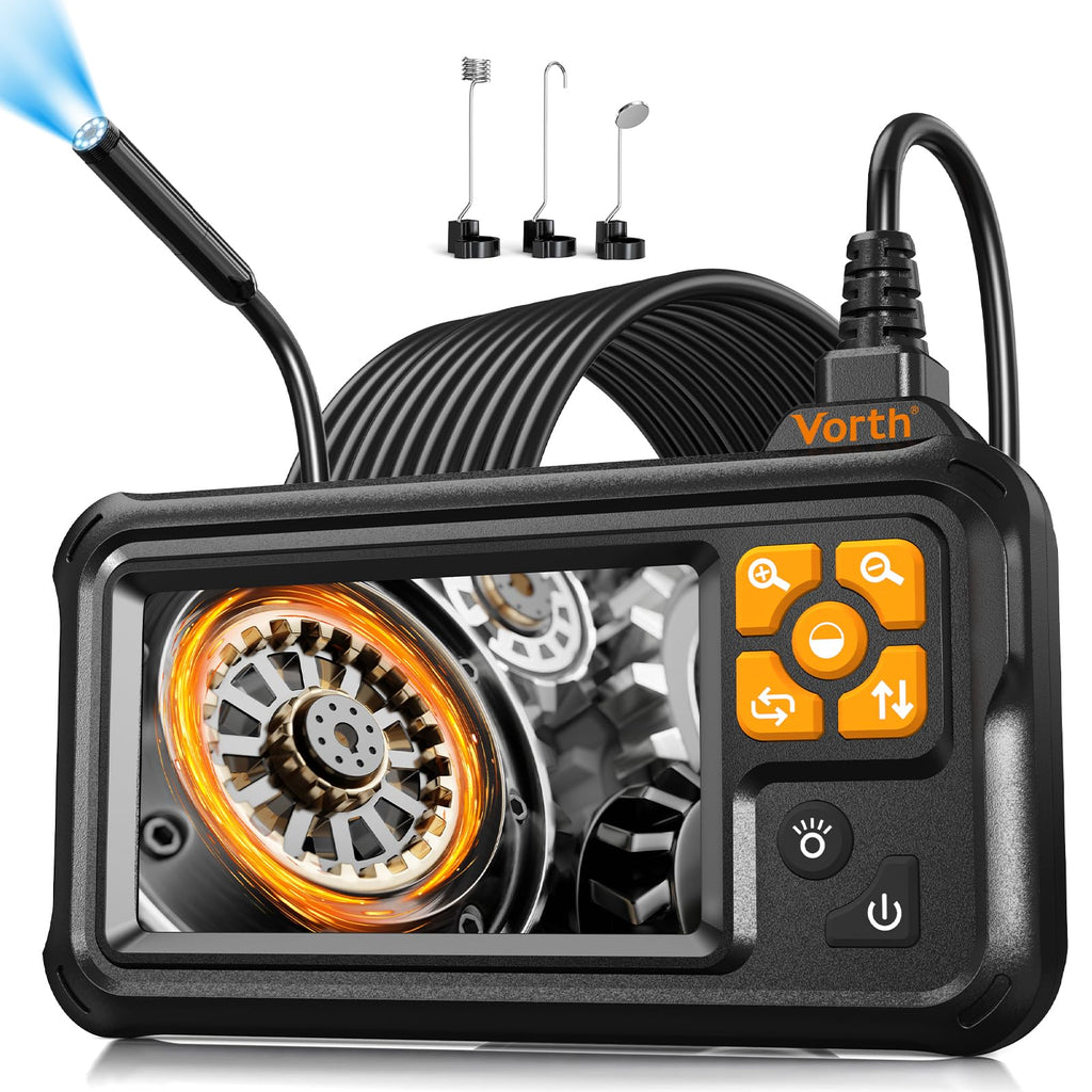 Vorth Endoscope Camera with Light, 4.3" IPS Screen 1080P Borescope with 8 LED Lights, Semi-Rigid Cable Snake Camera, IP67 Waterproof Sewer Inspection Men Tool - 16.5FT-Single Lens