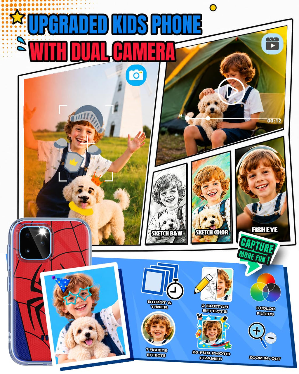 Byserten Kids Phone 3.5'' Touchscreen with Dual Camera & Learning Games