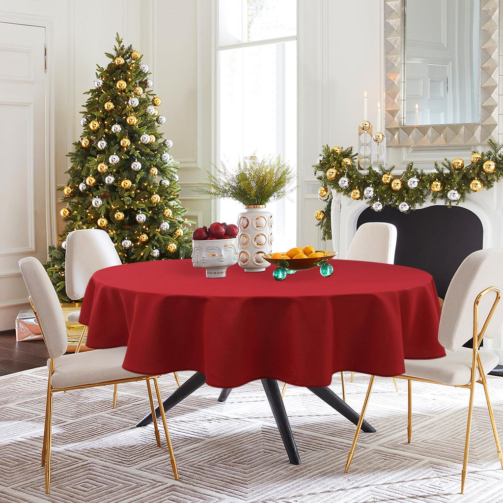 Hiasan Christmas Round Tablecloth 80 Inch - Waterproof Stain Resistant Spillproof Polyester Fabric Table Cloth for Dining Room Kitchen Party, Red
