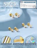 ORAZIO Sterling Silver Flat Back Earrings Women, Gold, Opal Sun & Bloom Mix