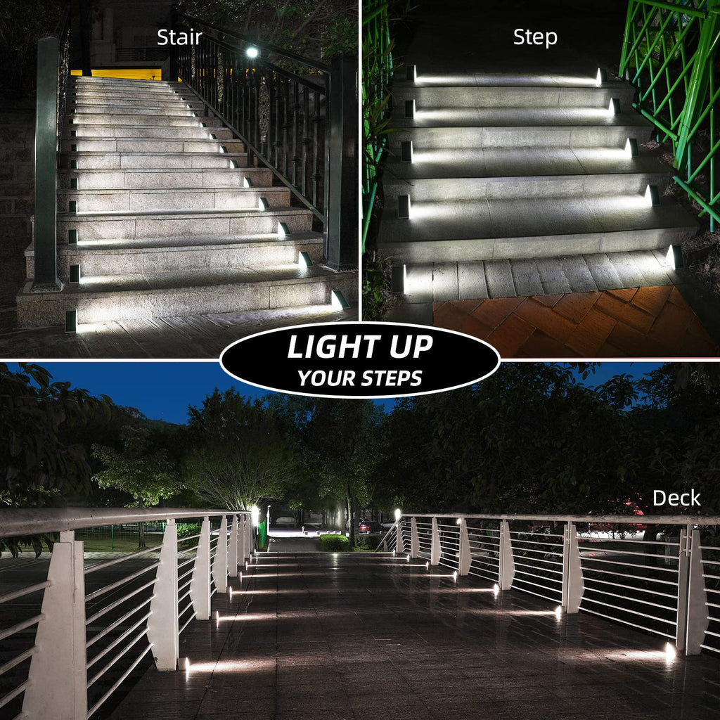 NIORSUN Solar Step Lights,12 Pack Cool White Solar Stair Lights Outdoor Waterproof IP67 Auto On Off,Solar Lights for Steps,Stair,Patio,Yard,Porch,Front Door,Sidewalk,Deck Decor