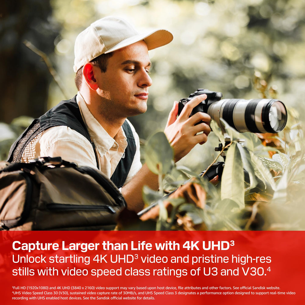 SanDisk 128GB Extreme PRO SD UHS-I Card, Up to 250MB/s Read and 120MB/s Write, 4K UHD, Full HD, U3, V30, SDSDXXJ-128G-GSCIN