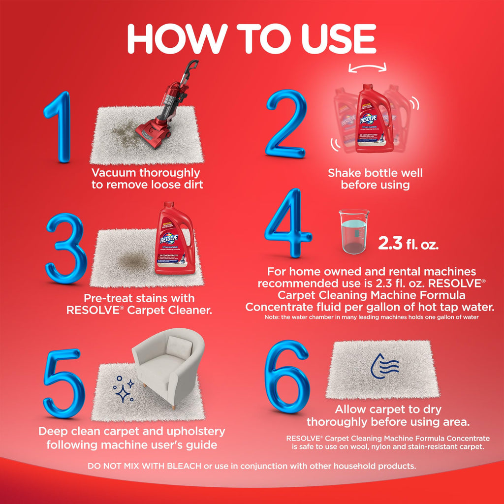 Resolve Steam Carpet Cleaner Solution Shampoo, 3.75 Lb Bottle, 2X Concentrate, Safe for Bissell, Hoover & Rug Doctor, Carpet Cleaner, Carpet Cleaner Solution