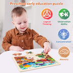 SYNARRY Large Wooden Construction Vehicle Puzzles for Kids Ages 4-6