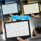 MagniPros 5X Rechargeable Large Ultra Bright LED Page Magnifier with Anti-Glare Lens & 3 Color Dimmable Light Modes, Relieve Eye Strain- Ideal for Reading Small Prints, Low Vision, Seniors