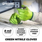 GLOVEWORKS HD Green Nitrile Industrial Disposable Gloves, 8 Mil, Latex-Free, Raised Diamond Texture, Medium, Case of 1000