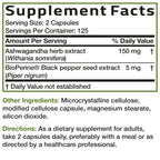 Bronson Ashwagandha Extra Strength Stress & Mood Support with BioPerine - Non GMO Formula, 250 Vegetarian Capsules