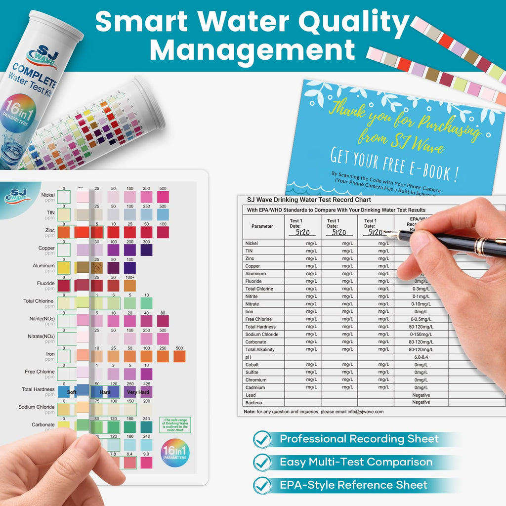 SJ WAVE 22 in 1 Water Test Kits - 10 Strips Drinking Water Test Kit, Home Tap and Well Water Tester