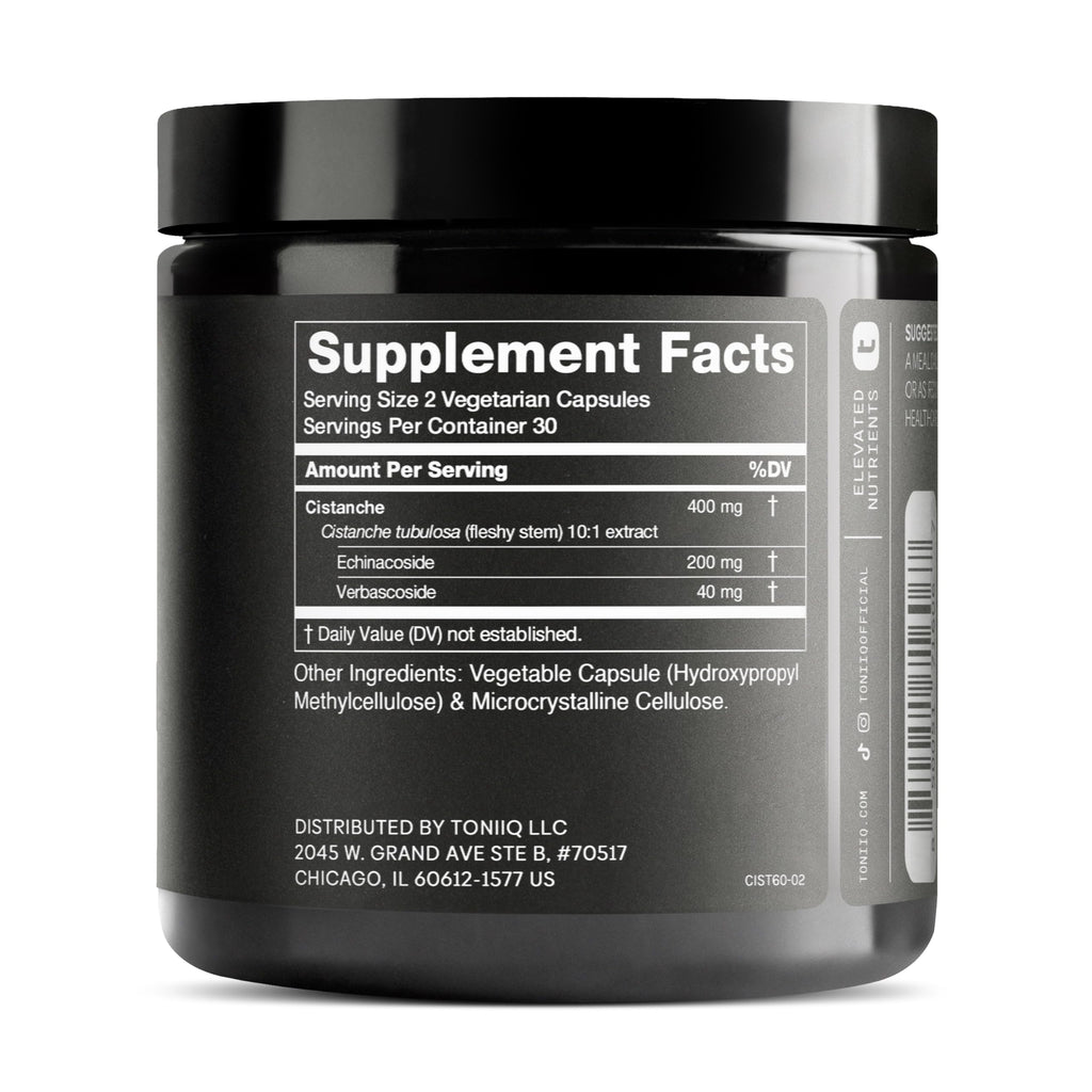 Toniiq Cistanche Tubulosa Extract - Ultra High Potency 10:1 Extract with 50% Echinacoside & 10% Verbascoside - Highly Concentrated - Third-Party Lab Tested - 60 Capsules
