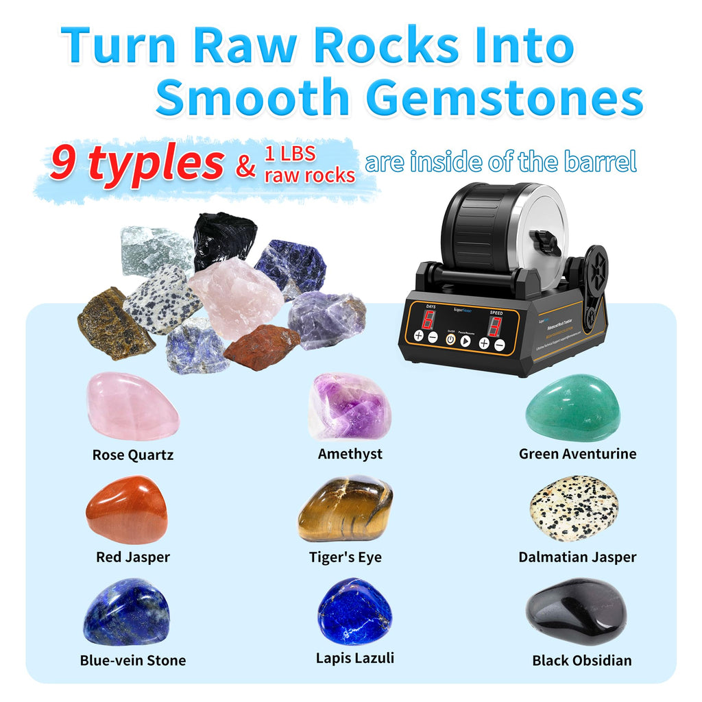 Rock Tumbler Kit, K1 Professional Large 2.5LB Capacity Edition - Memory Function, Digital Timer & Variable Speeds: Create Stunning Gems Full Accessories Included
