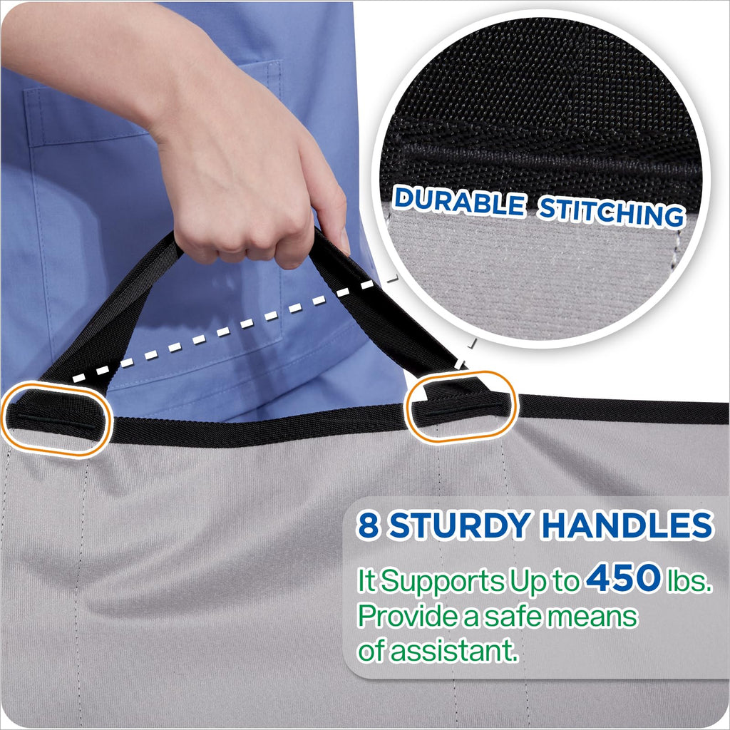NIHAO Draw Sheet with Handles Positioning Bed Pad Washable 48" x 40" Multipurpose Patented Flannel Patient Transfer Sheet for Bedridden Lifting Turning Sliding, Navy Blue