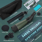 Aurosports 25-75X80 Spotting Scope with Tripod - BAK4 High Definition Waterproof Spotter Scope for Target Shooting Hunting Bird Watching, Scopes with Carrying Bag and Scope Phone Adapter (Green)