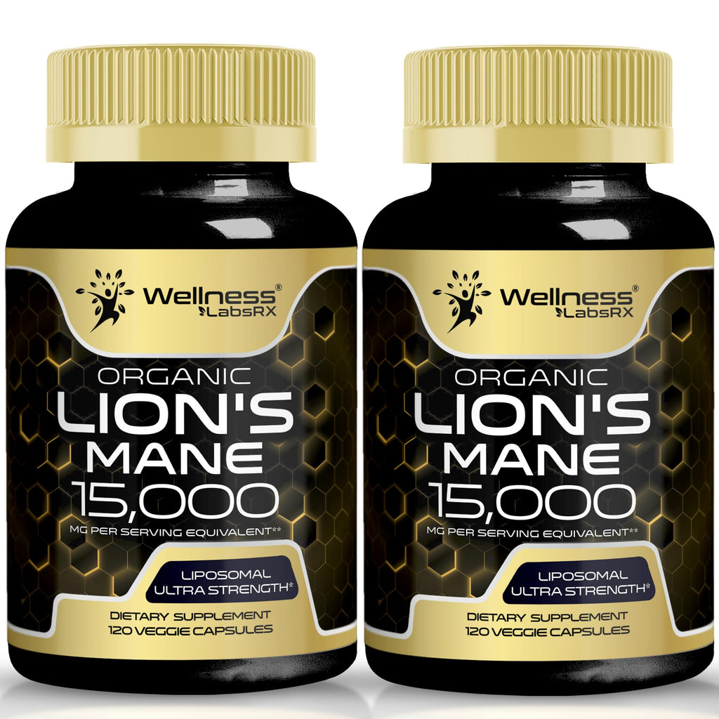 Lions Mane Supplement Capsules - 120 Count - Mushroom Supplement, Brain Supplements for Memory and Focus, Lion's Mane Mushroom Capsules - Cognitive & Immune Support, Focus Supplement - 2 Pack