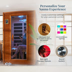 DYNAMIC SAUNAS Andora 2-Person Low EMF FAR Infrared Sauna with Red Light Therapy - Personal Indoor Dry Heat Wooden Sauna with Bluetooth Speakers for Home & Gym - Made from Canadian Hemlock Wood