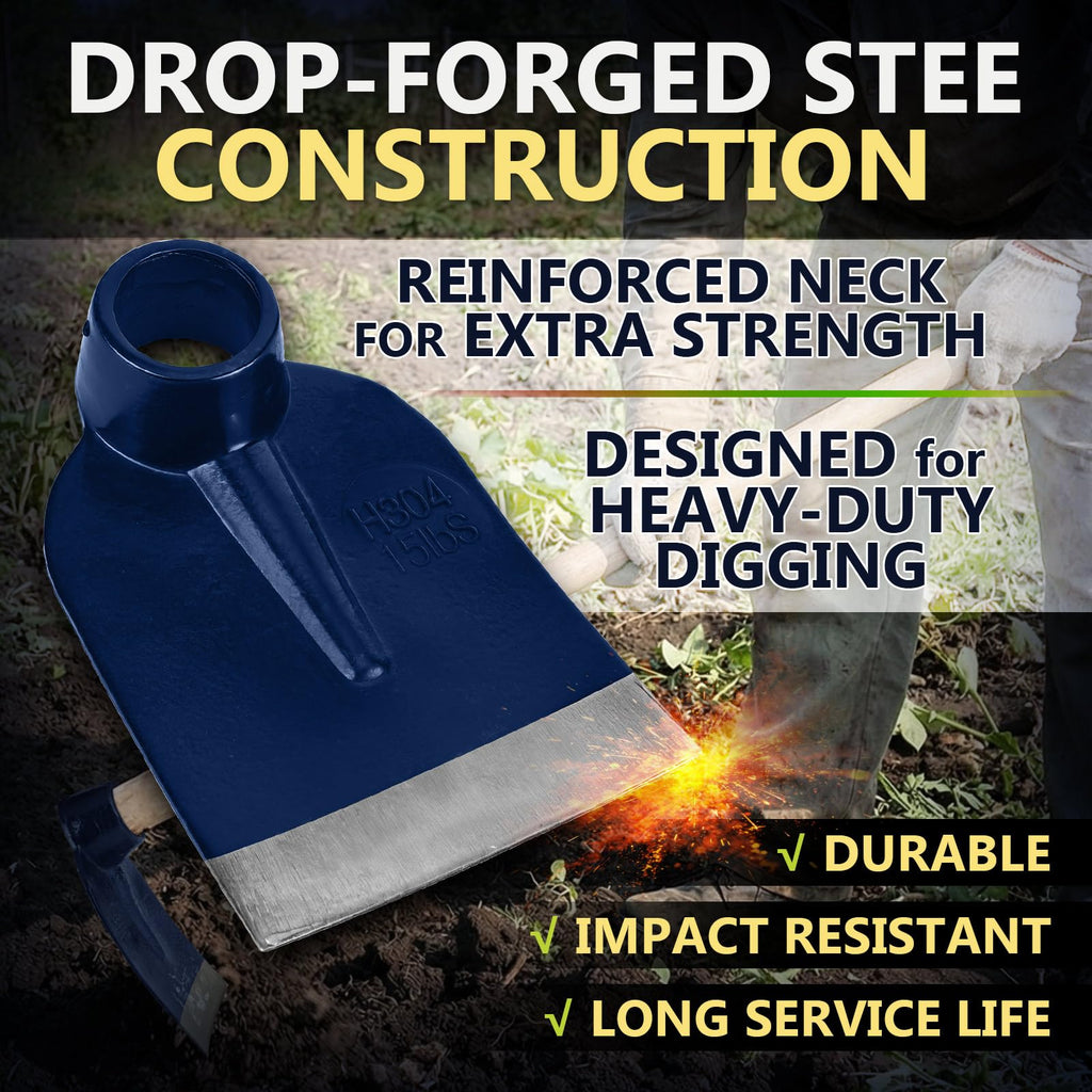 Lanties Hoe Head 1.6 lb, 4-1/2" Blade Width, 1-3/4" Diameter Hole, Grub Hoe Head Garden Steel Tool for Tough Soil, Garden Hacking, Landscaping, Farming or Yard Work, No Handle Included(Blue,1 Pcs)