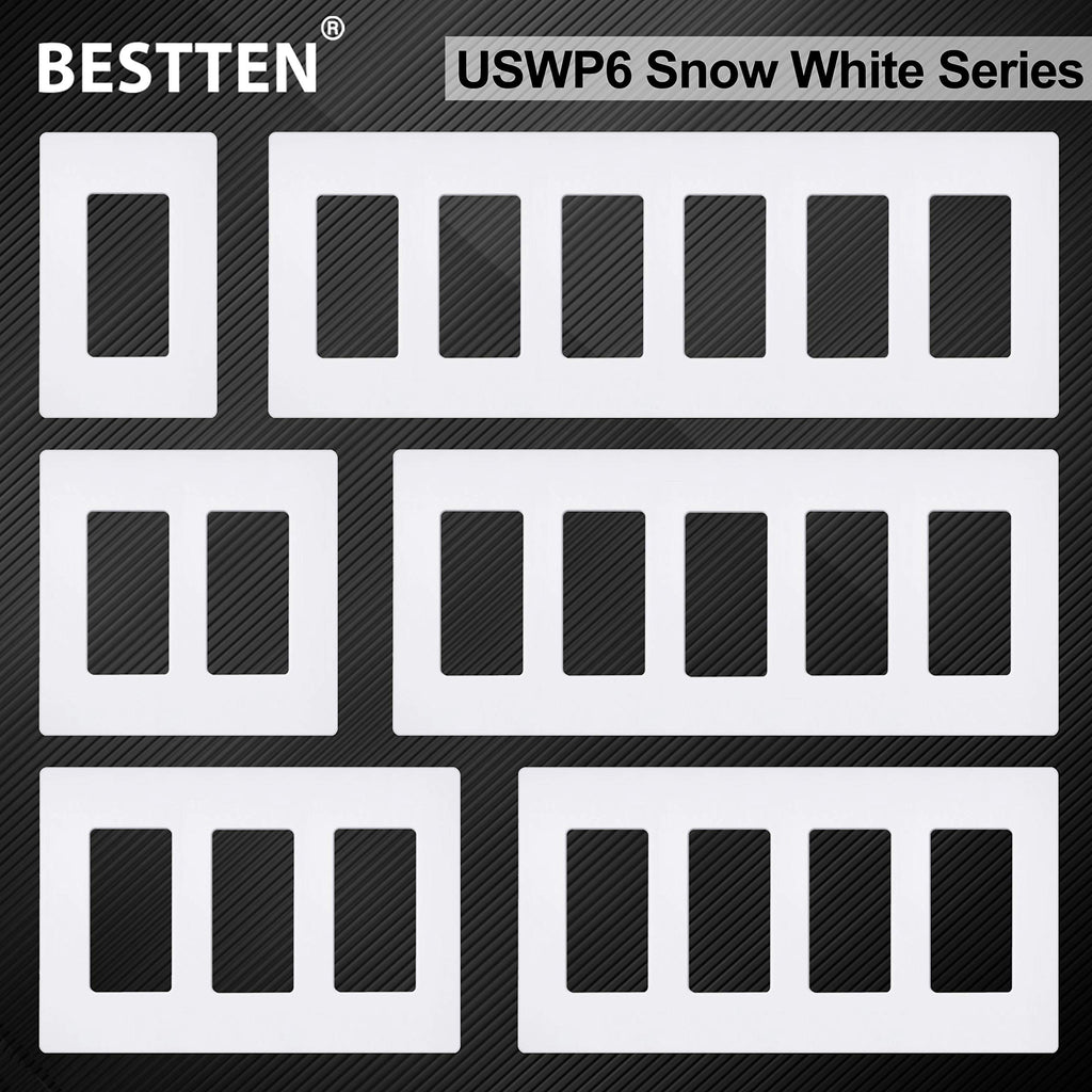 BESTTEN 50 Pack 1 Gang Screwless Decorator Wall Plate, USWP6 Gloss Snow White, Decorative Outlet Cover, Decor Light Switch Face Plate, H4.69” x W2.91”