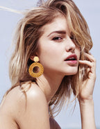 FIFATA 18 Pairs Vacation Statement Earrings for Women Straw Rattan Earrings Acrylic Resin Hoop Drop Dangle Earrings Set Hypoallergenic for Sensitive Ears