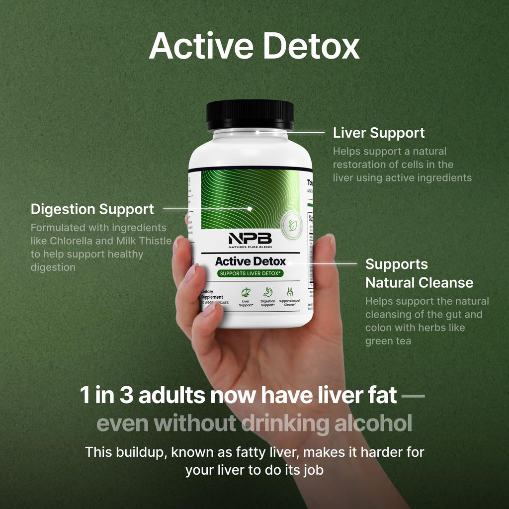 Nature's Pure Blend Active Detox Cleanse – Organic Turmeric Supplement with Apple Cider Vinegar for Digestive Support – Body Detox for Men to Promote Balance & Vitality – Green Tea & Milk Thistle