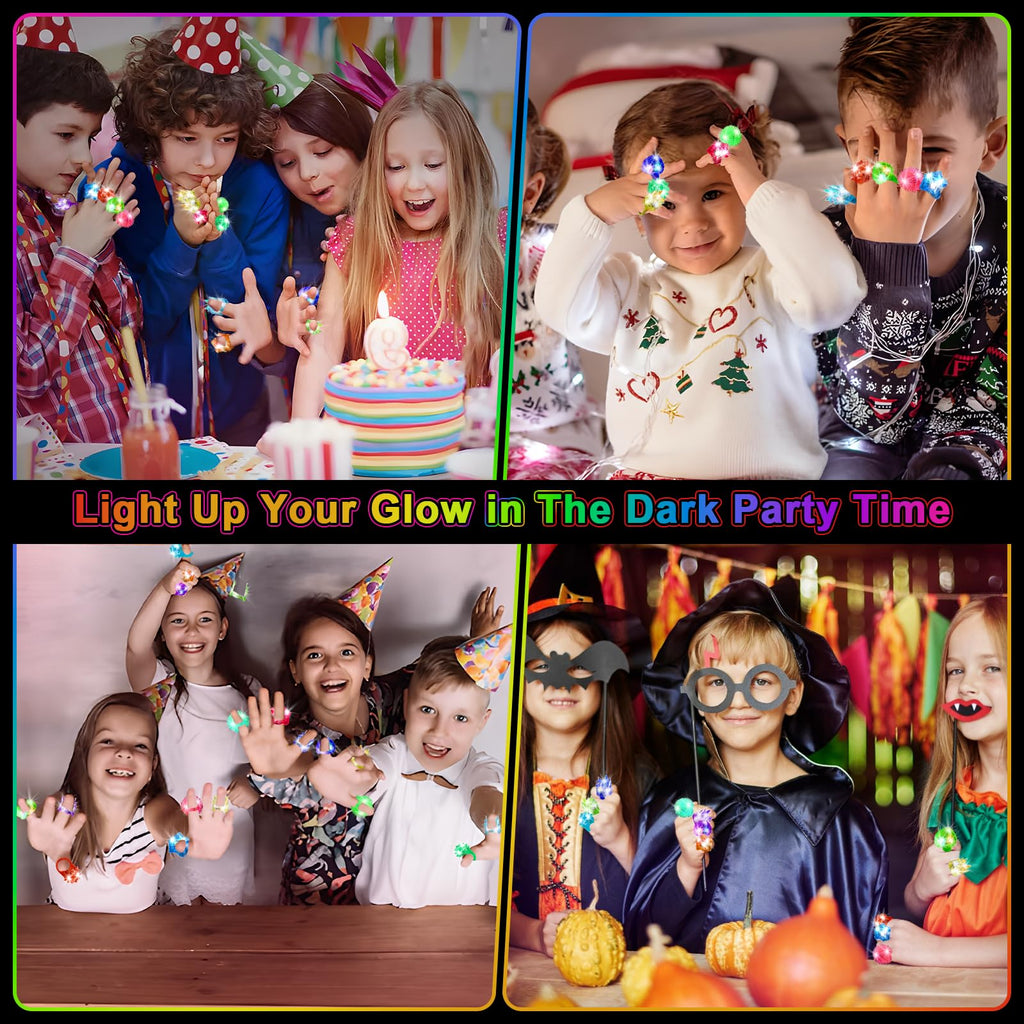 OLUPP 48 Pcs Light Up Rings, Glow In The Dark Party Supplies, 6 Style Flashing Glow In The Dark Rings for Adults & Kids, LED Ring for Birthday Party Favors, Concert, Raves, Halloween, Christmas