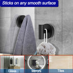 Bntuk Suction Cup Hooks, Shower Hooks for Inside Shower – Removable Towel Hooks for Bathroom Window Glass Mirror Tile, Bath Robe Looafh Hook for Hanging – Waterproof & Rustproof, Black (4 Pack)