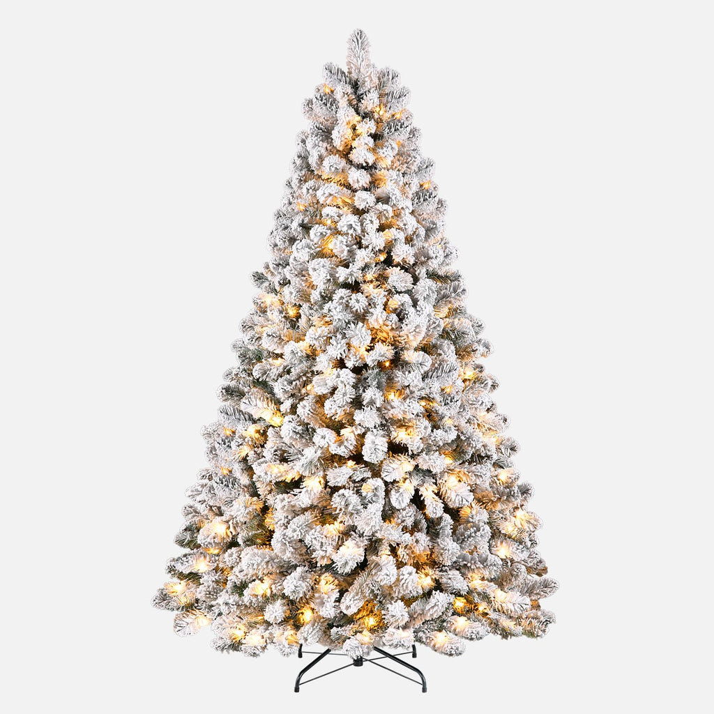 SHareconn 7ft Snow Flocked Spruce Pre-lit Artificial Christmas Tree, White