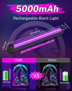 2 Pack Rechargeable Black Light Bar, 5000mAh Large Capacity Battery Powered