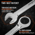 HORUSDY 24-Piece Ratcheting Wrench Set | Metric and SAE | Ratchet Combination Wrenches Set with Organizer | 72-Tooth | Chrome Vanadium Steel | 6-18 mm & 1/4” to 3/4“ (24-Piece)