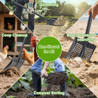 Sifter Shovel for Chicken Coop, 47 Inch Heavy Duty Beach Sifting Shovel for Sand Rock Poop Cleaning, Metal Detector Shovels for Farm, Gardening, D-Grip Handle, Square Gardening Shovels