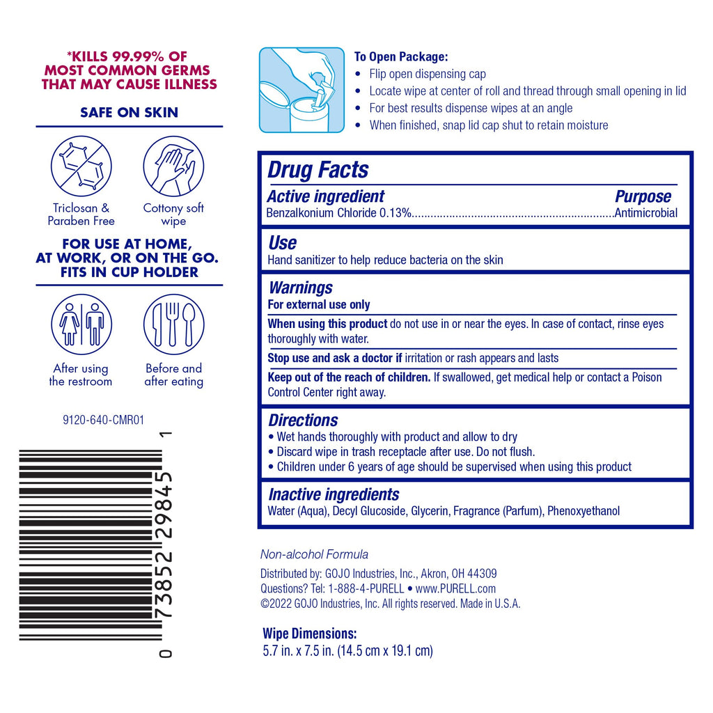 Purell Hand Sanitizing Wipes, Clean Refreshing Scent, 40 Count Hand Wipes Canister (Pack of 6) - 9120-06-CMR