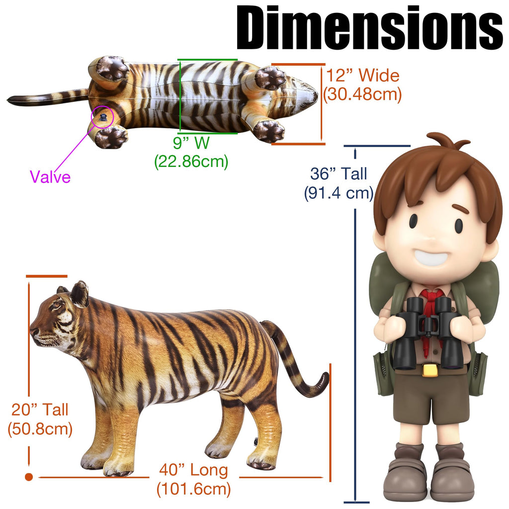 Jet Creations 40" Long Inflatable Tiger Toy, Orange-Yellow with Black Stripes, Realistic Jungle Animal Figure, Home Decor, Photo Prop, Thanksgiving Christmas Winter,Wildlife Safari Theme, 1 pc