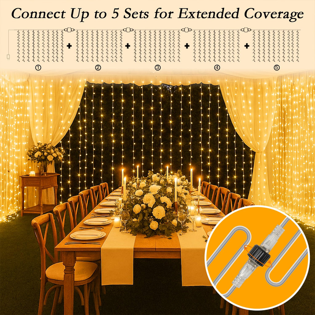 Soagrc 200 LED Warm White Curtain Fairy Lights 9.8x6.6FT Plug in