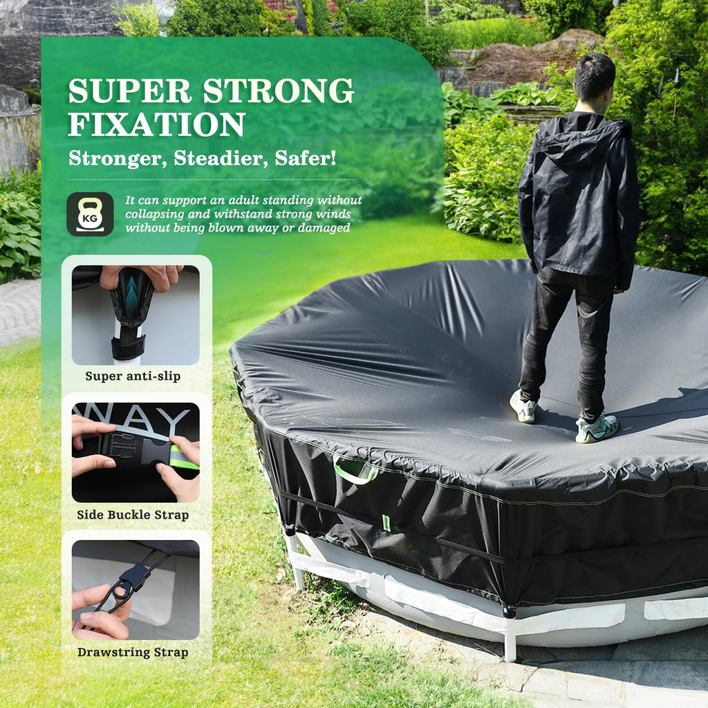 UIRWAY 500D Pool Cover 21FT Round [2026 Upgraded Heavy Duty Fabric] Solar Pool Covers for Above Ground Pools, New Super Windproof Gel-Coated Tarp Straps, Swimming Pool Covers with UV Protection