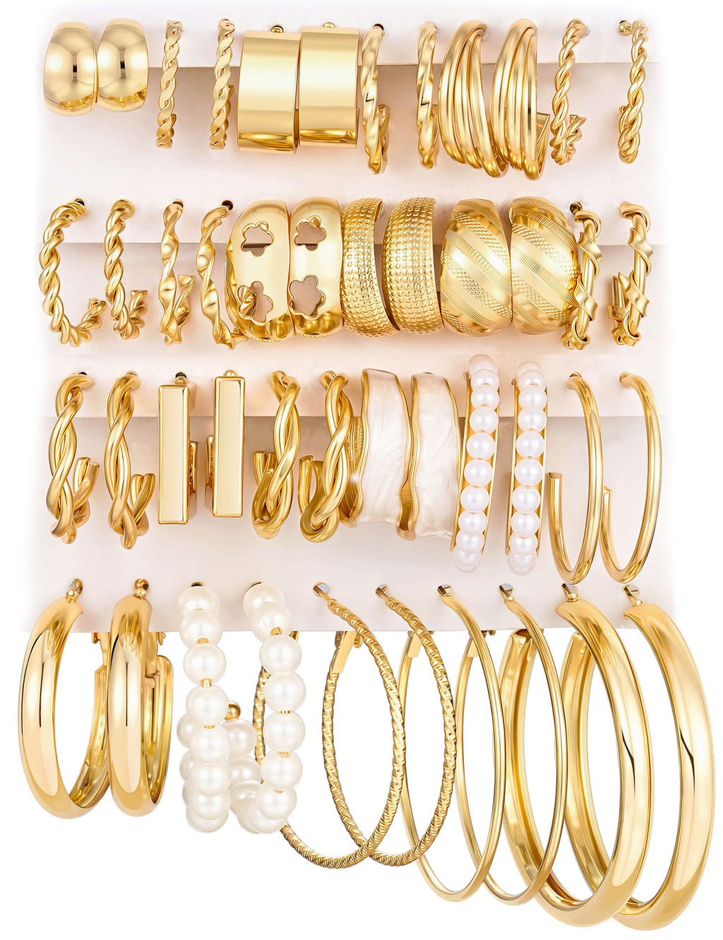 Gold Hoop Earrings Set for Women, 24 Pairs Chunky Open Hoop Set