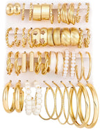 Gold Hoop Earrings Set for Women, 24 Pairs Chunky Open Hoop Set