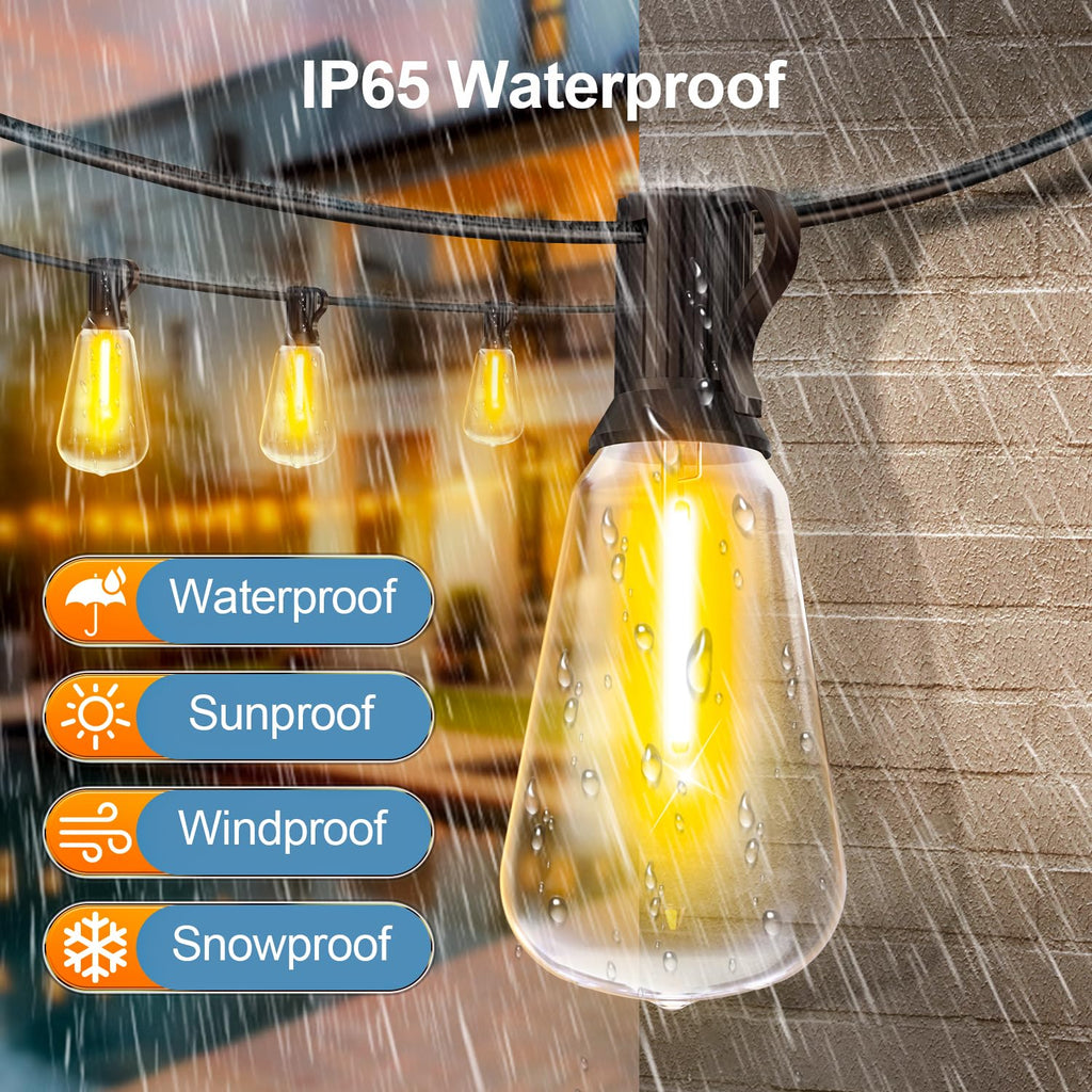 Outdoor String Led Patio Lights - 150Ft 45M Outside Waterproof Light With Remote Dimmable ST38 Shatterproof Bulb Connectable Hanging Outdoor Electric Lighting For Backyard Yard Gazebo Porch Party