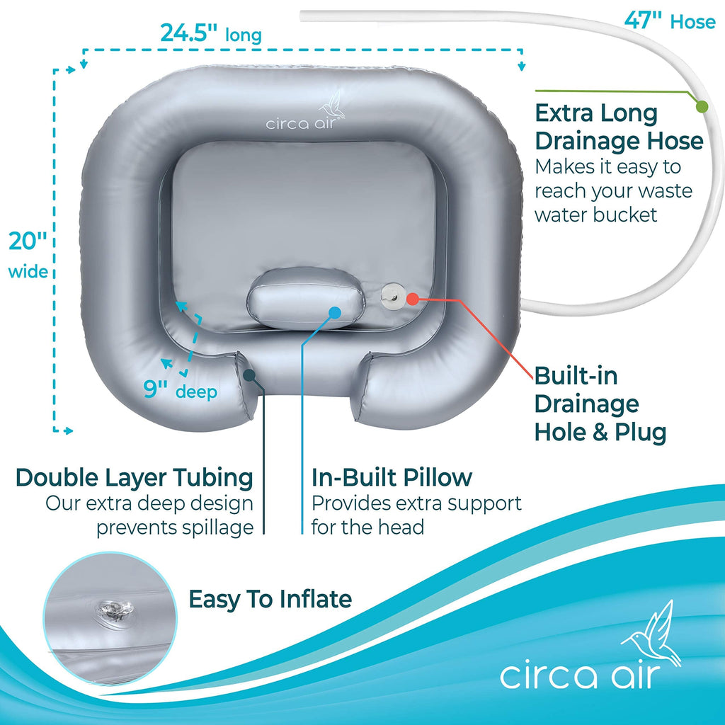 Circa Air Inflatable Hair Washing Basin For Bedridden - Wash Hair In Bed With Shampoo Basin. Portable Shampoo Bowl With Pillow For Extra Comfort. The Perfect Inflatable Sink For Locs Detox