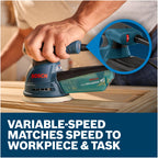 BOSCH ROS20VSC Palm Sander with Vacuum Dust Collector, 2.5 Amp 5 Inch Corded Variable Speed Random Orbital Sander, Polisher Kit with Soft Carrying Bag