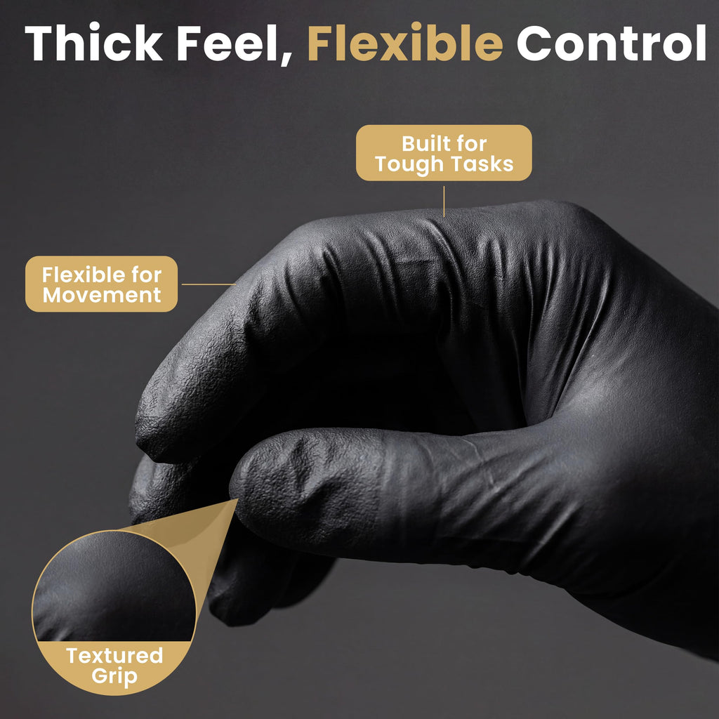 FifthPulse 6 Mil Black Nitrile Gloves Medium, 200 Count Heavy-Duty Disposable Gloves for Mechanics, Food Prep, and Medical Use - Powder-Free, Latex-Free, Extra Thick & Puncture-Resistant Rubber Glove