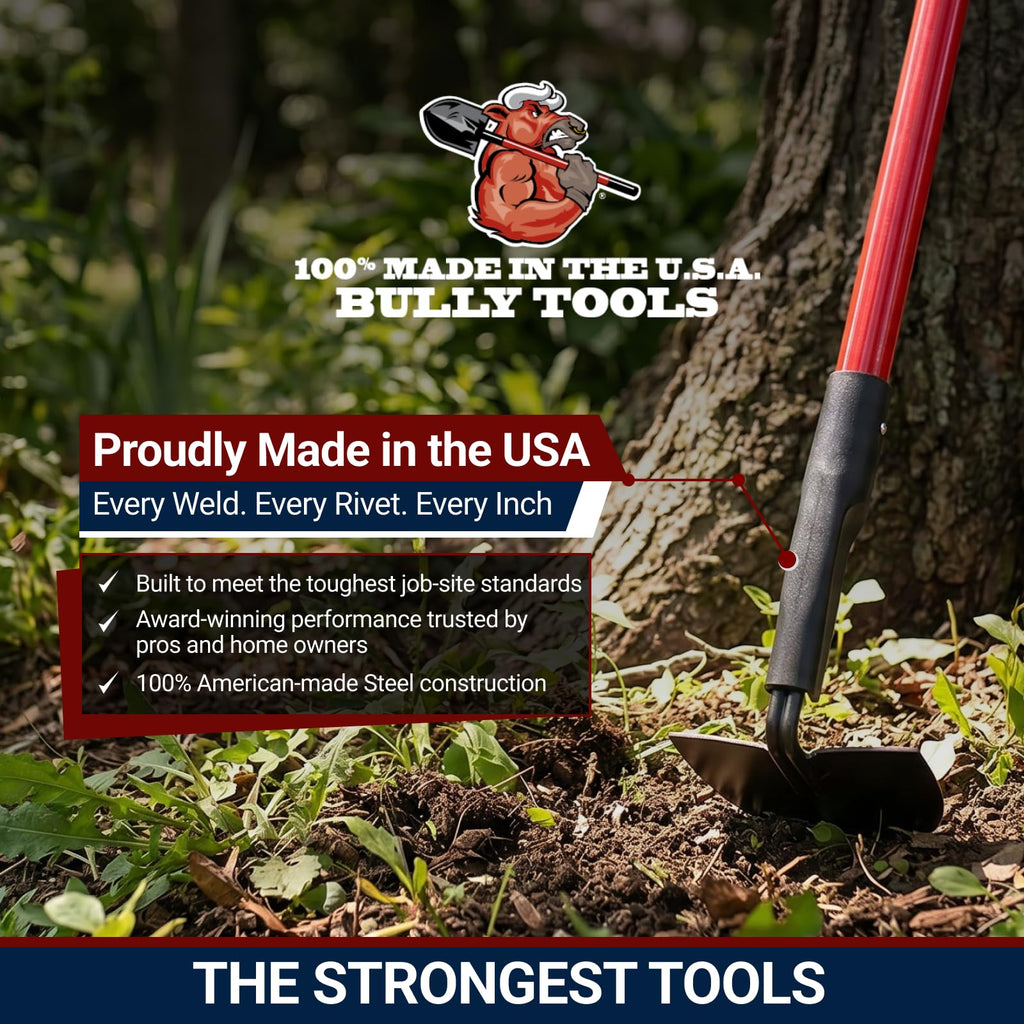 BULLY TOOLS Warren Hoe Professional 12-Gauge 6.25-Inch Garden Hoe Tool with Fiberglass Handle, Commercial Strength, Gardening Tools, 100% Made in The USA