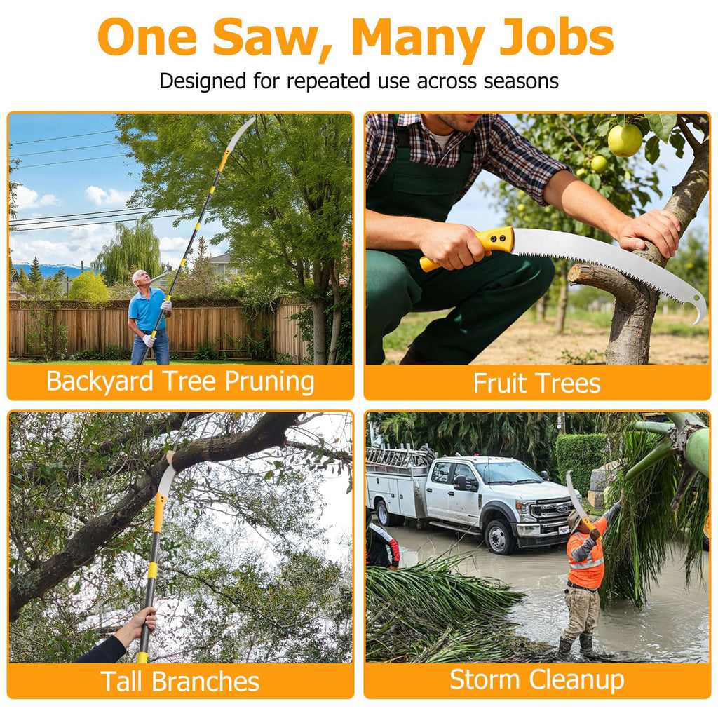 Pole Saw For Tree Trimming,2-In-1 Manual Handheld Pole Pruning Saw, 10.8 FT Long Tree Trimmer With 15.7" Triple-Ground Sharp Blade Cutter For Branches,Orchard, Palm Trees, Shrubs,Limbs