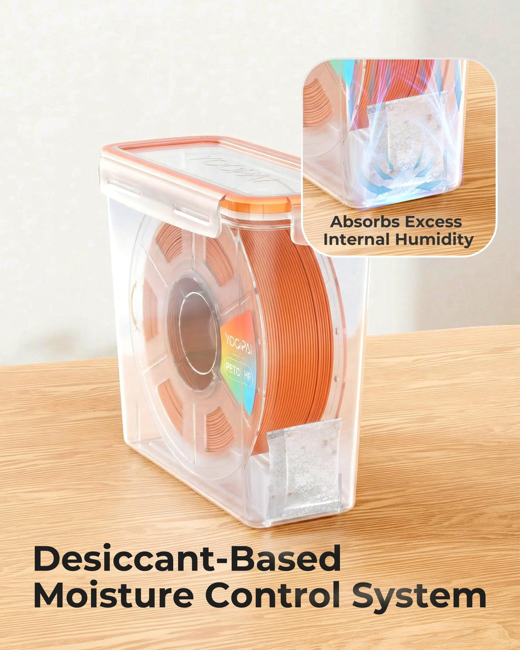 YOOPAI Pro Filament Storage Box – Precision-Fit Airtight Container for Single 1KG Spools, Flat-Lid Design for Stable Stacking, Premium Desiccant Moisture Control, 3D Printer Filament Storage 8 Pack