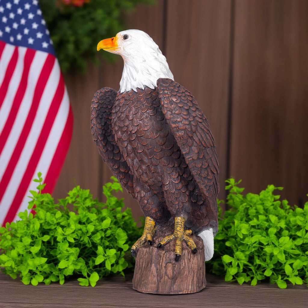 SHAODIE H:15.7in Outdoor Great Eagle Sculpture Garden Decoration Hand-Painted Bald Eagle Decoration - Bald Eagle Statue, Majestic American Indoor/Outdoor American Office, Courtyard Decoration