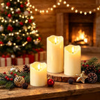 HVOPGEEUAN Flickering flameless Candles, Battery Operated Candles with Remote, led Pillar Candles，Electric Candle Set of 3，Christmas Home Wedding Birthday Decor（Ivory White） ﻿ ﻿