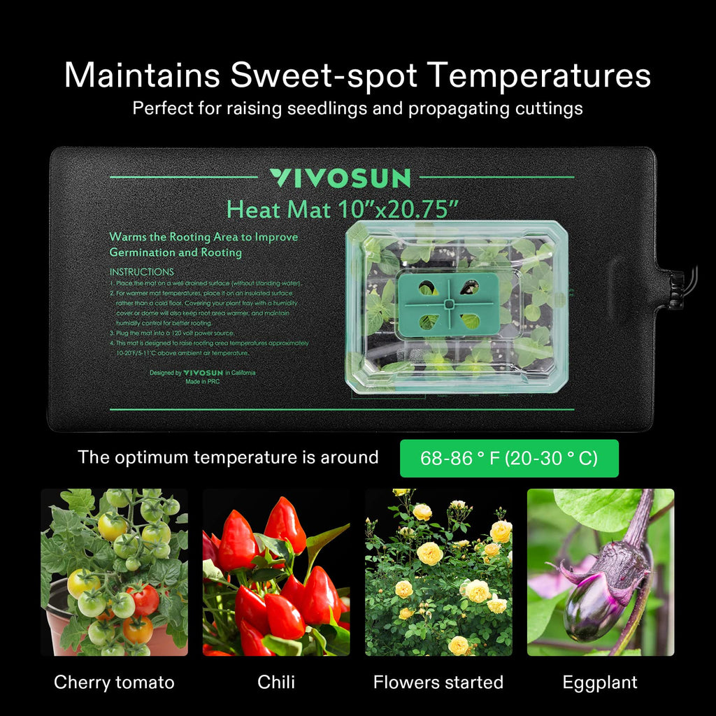 VIVOSUN 2 Pack Durable Waterproof Seedling Heat Mat 10" x 20.75"