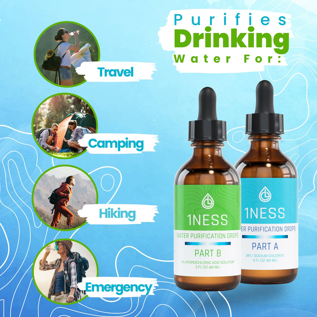 1ness Chlorine Dioxide Kit - Set Hydrochloric Acid 4% (HCl) : Sodium Solution 28% (2oz Bottle A + 2oz Bottle B)