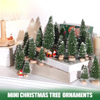 30Pcs Mini Christmas Trees Artificial Christmas Tree Bottle Brush Trees with Wooden Base for Christmas Decor Christmas Party Home Table Craft Decorations(Green-A)