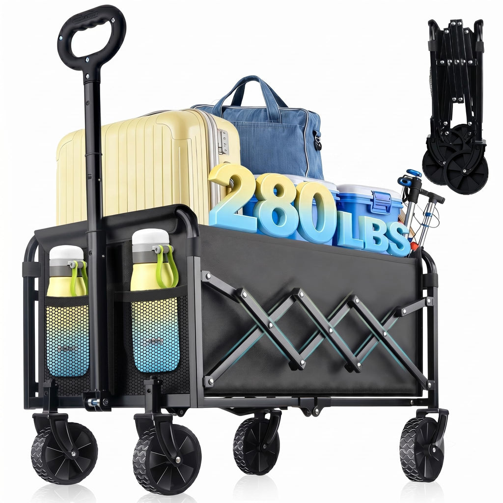 280LBS Collapsible Wagon Cart Foldable Lightweight Grocery Cart with Wheel