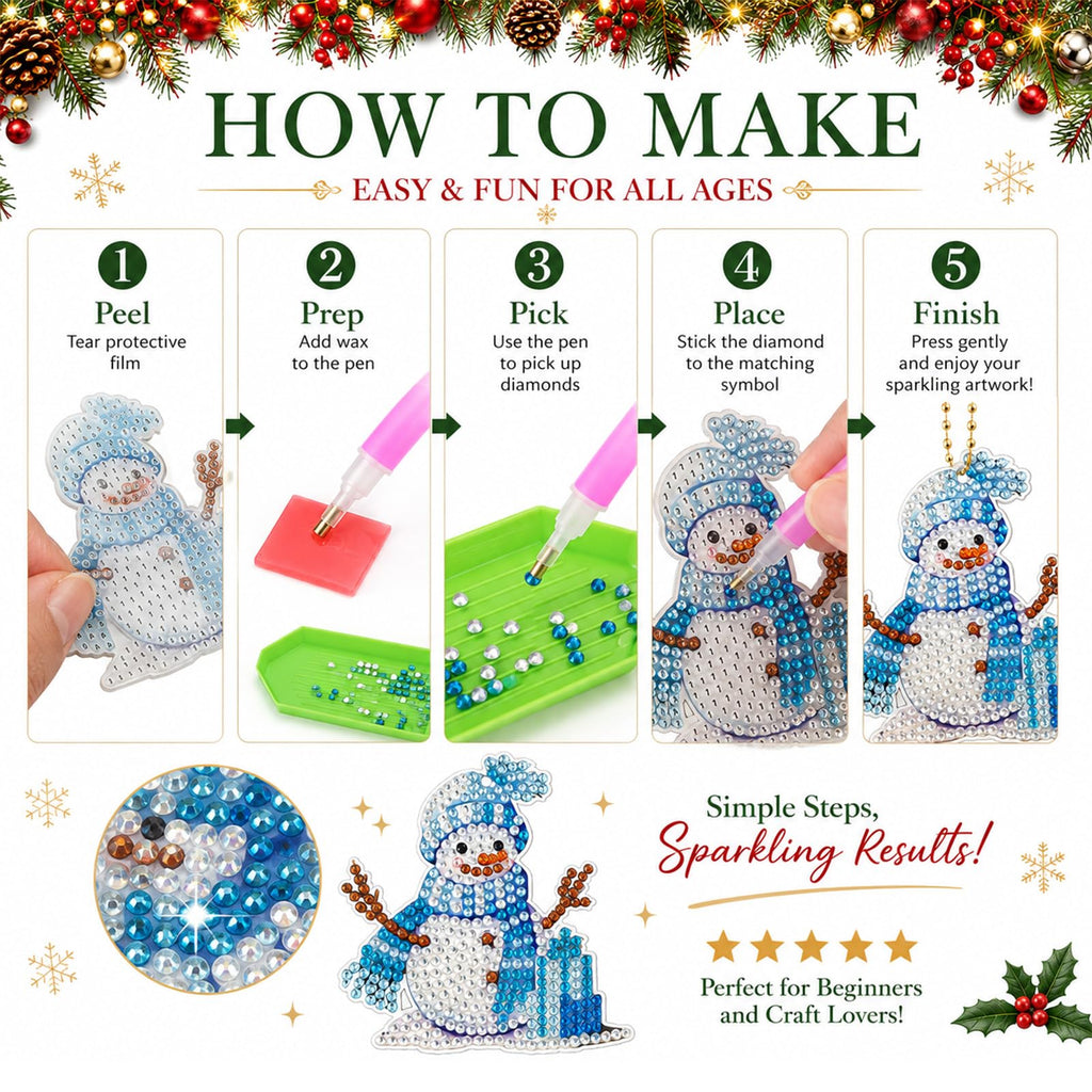 Ferraycle 12 Pcs Snowman Diamond Art Christmas Ornaments Kit, Multicolor