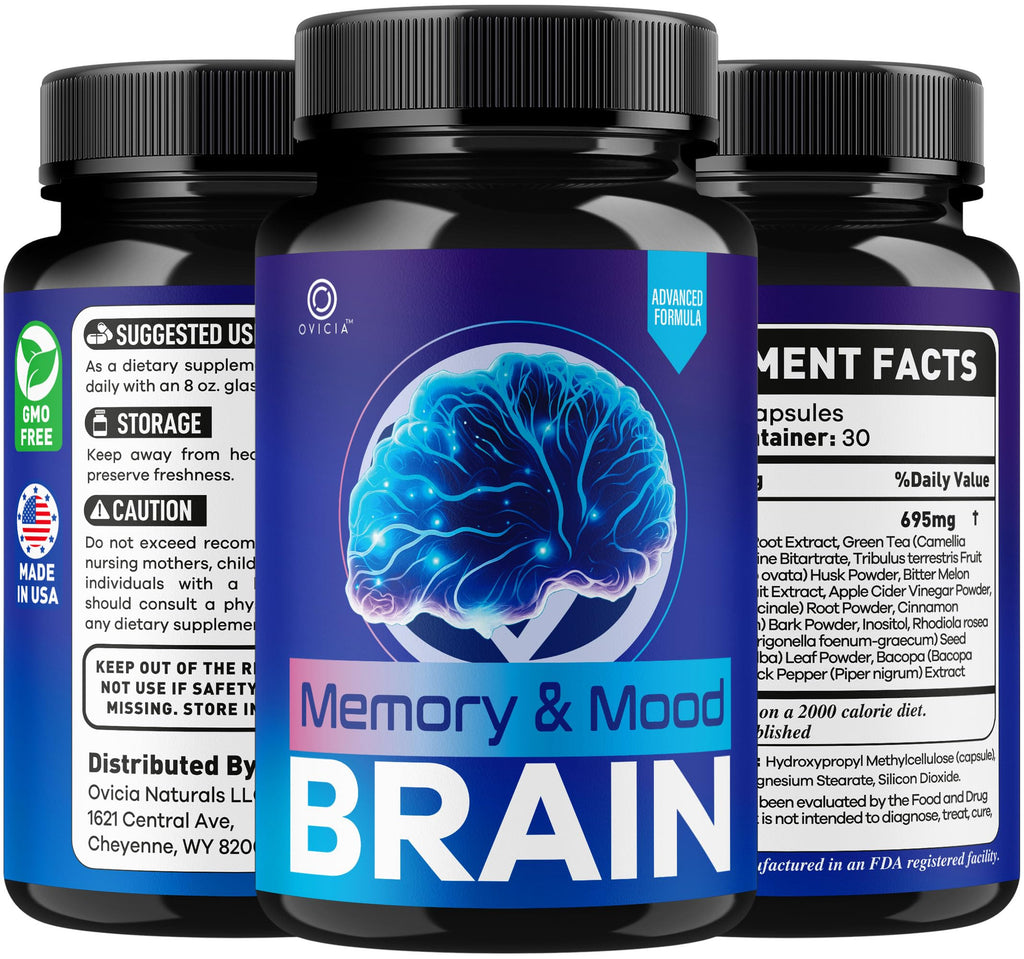 (3 Pack) Memory and Mood Brain Capsules - Official MemoryandMoodBrain Pills Advanced Premium Formula Support, All Natural Ingredients Vitamins for Overall Health & Wellness, 180 Capsules for 3 Months